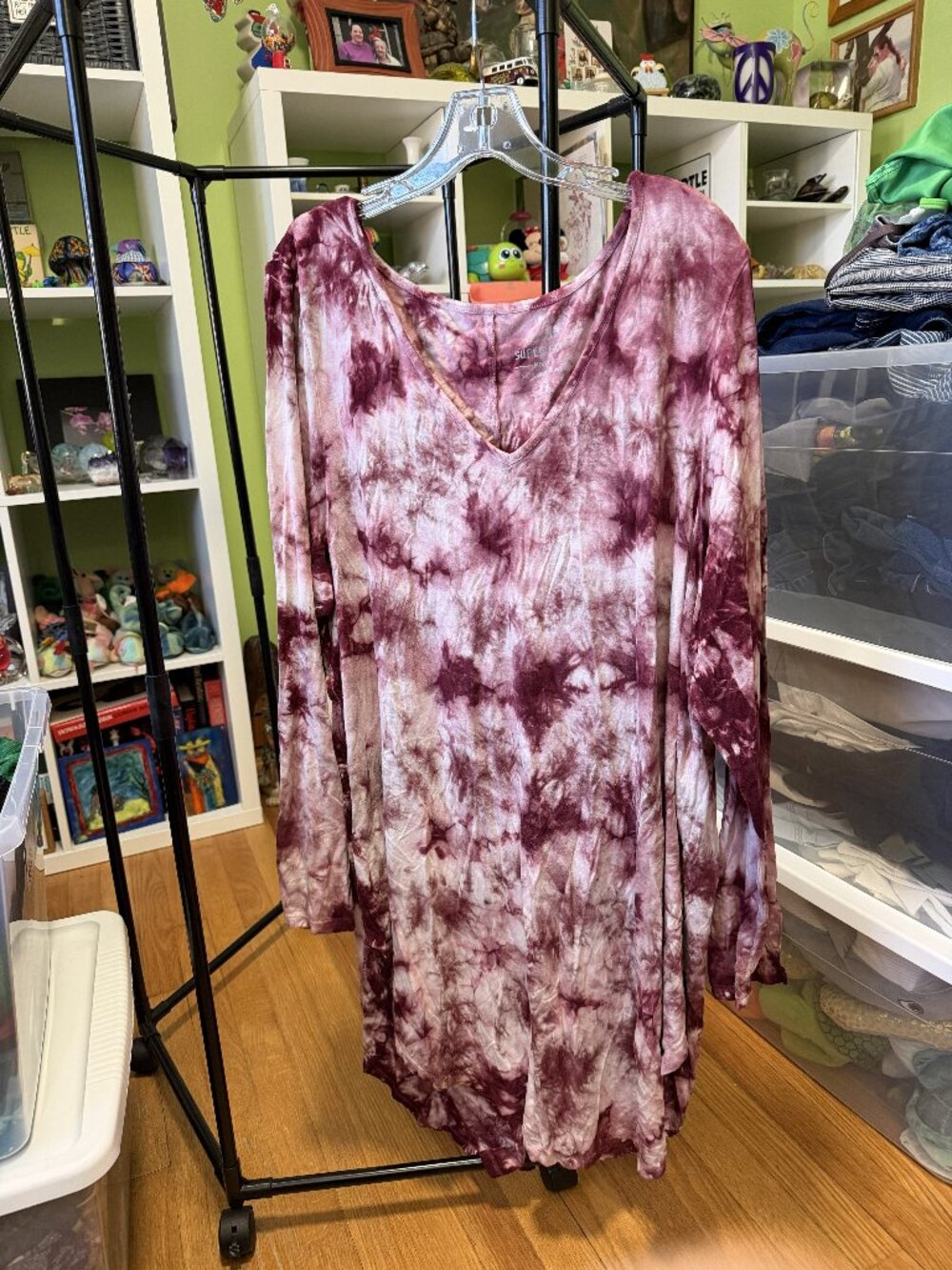 Torrid 4 Super Soft Maroon Tie Dye LS Night Shirt / Dress EUC